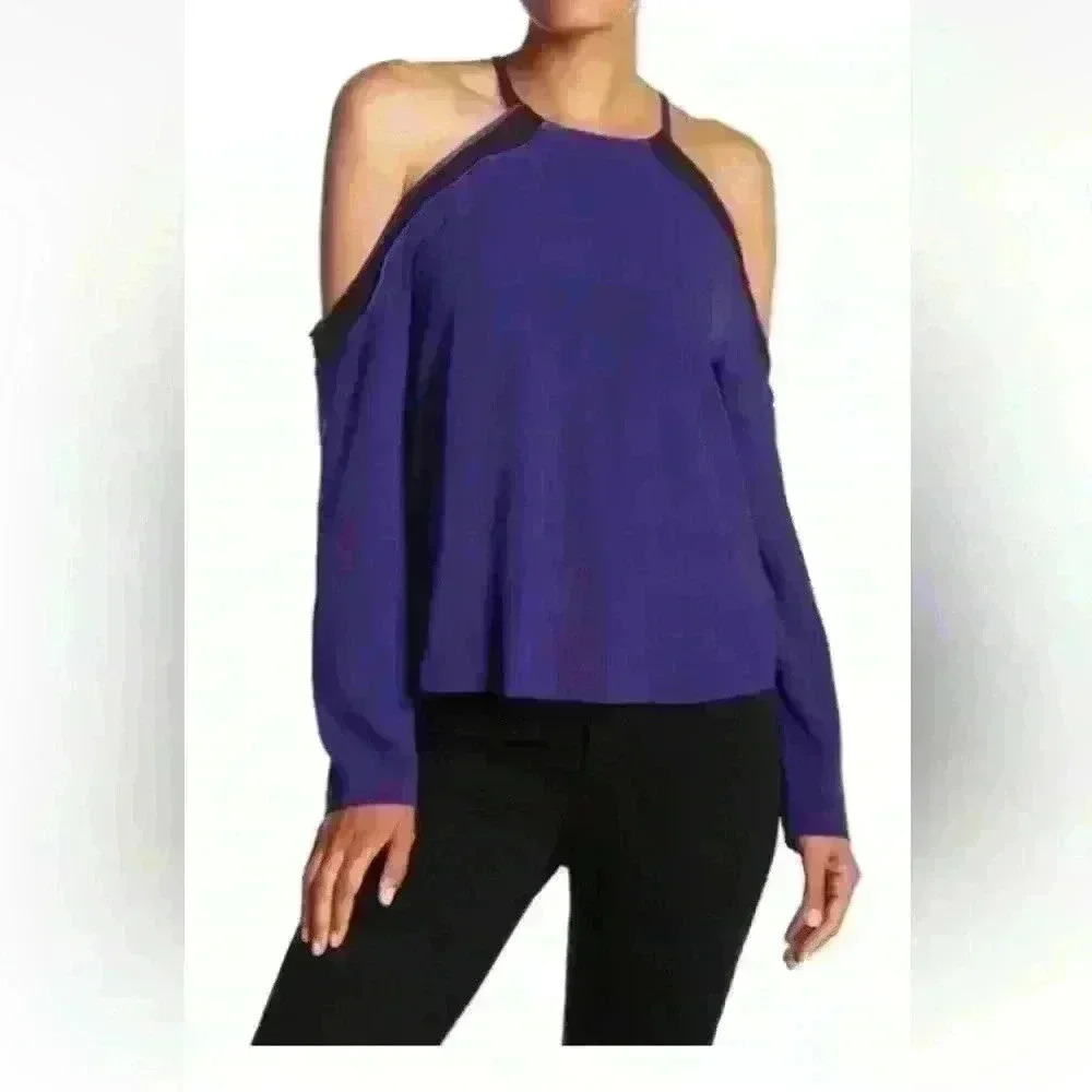 Ramy Brook DEEP AMETHYST Purple Anya Cold Shoulder Blouse, US Small